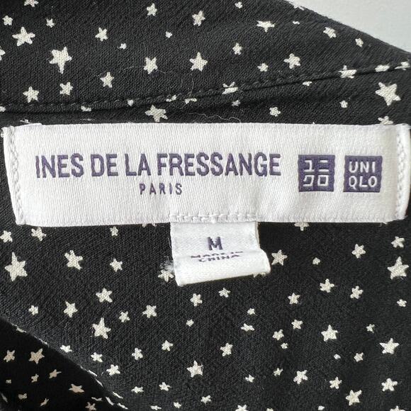 UNIQLO Ines De La Fressange Black White Star Print Long Sleeve Button Top Sz M - Picture 7 of 8